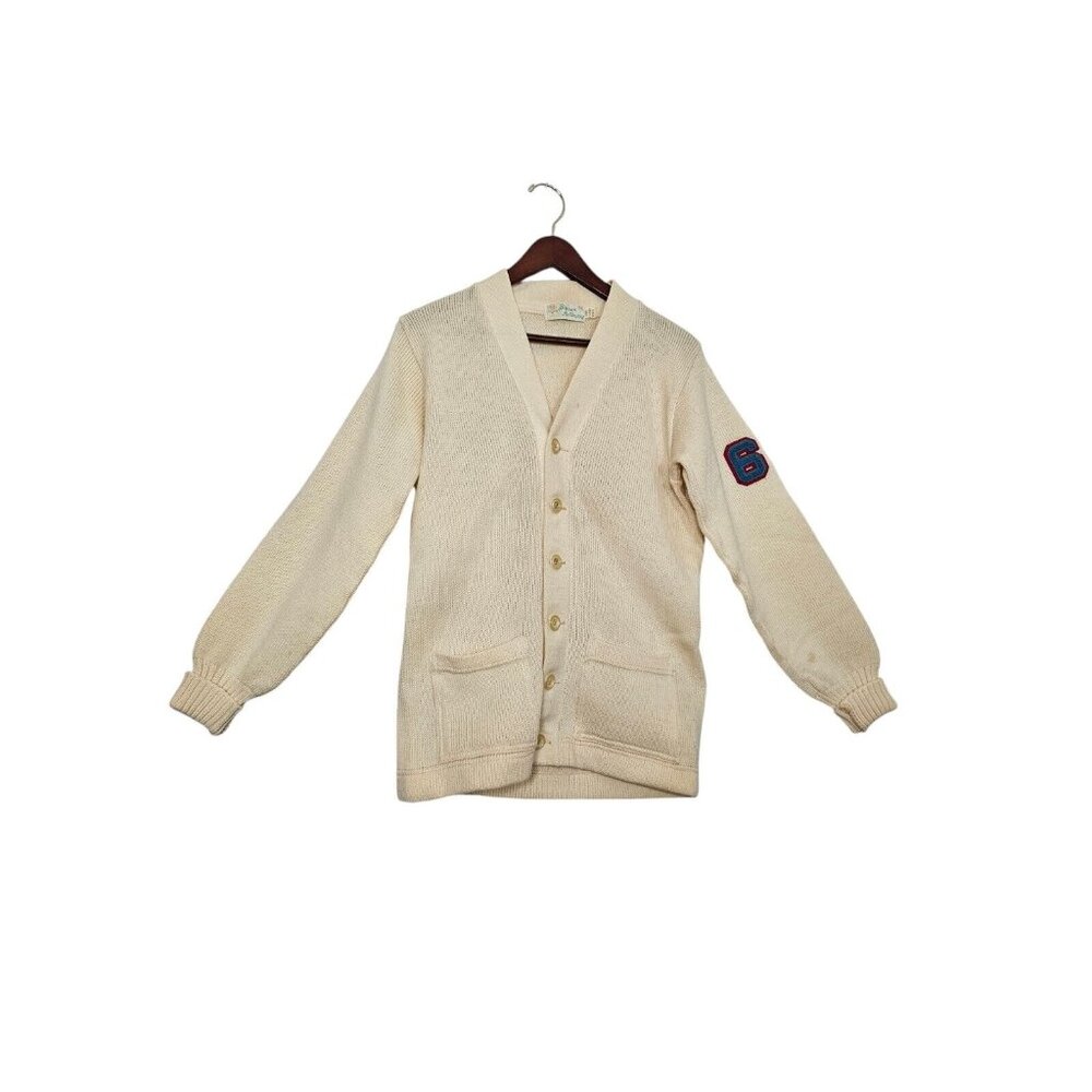 VTG Burean Holloway Letterman Cardigan Sweater #67 Beige Size 40 School Sweater